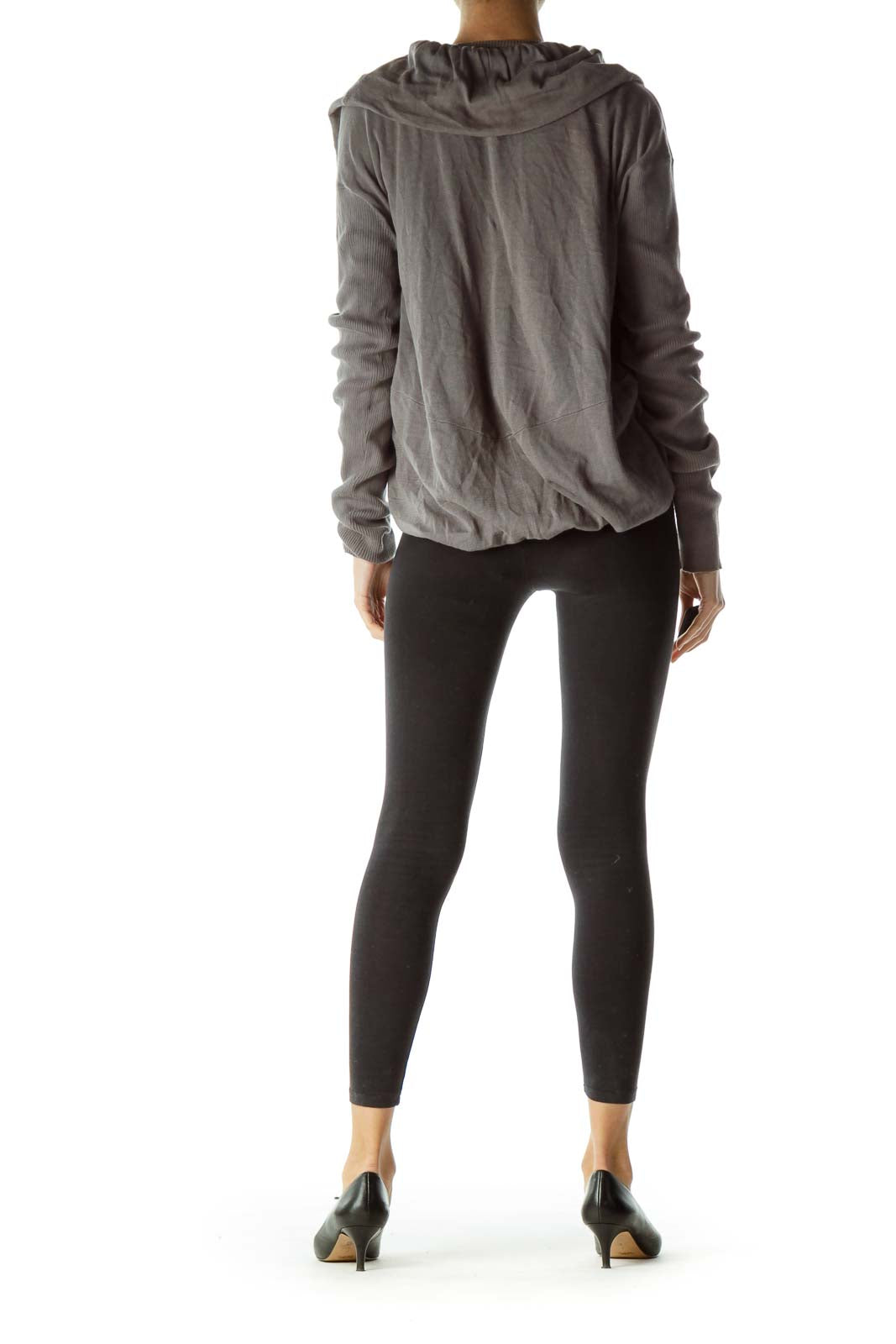 Gray Ballooned Torso Long Slim Sleeves Top