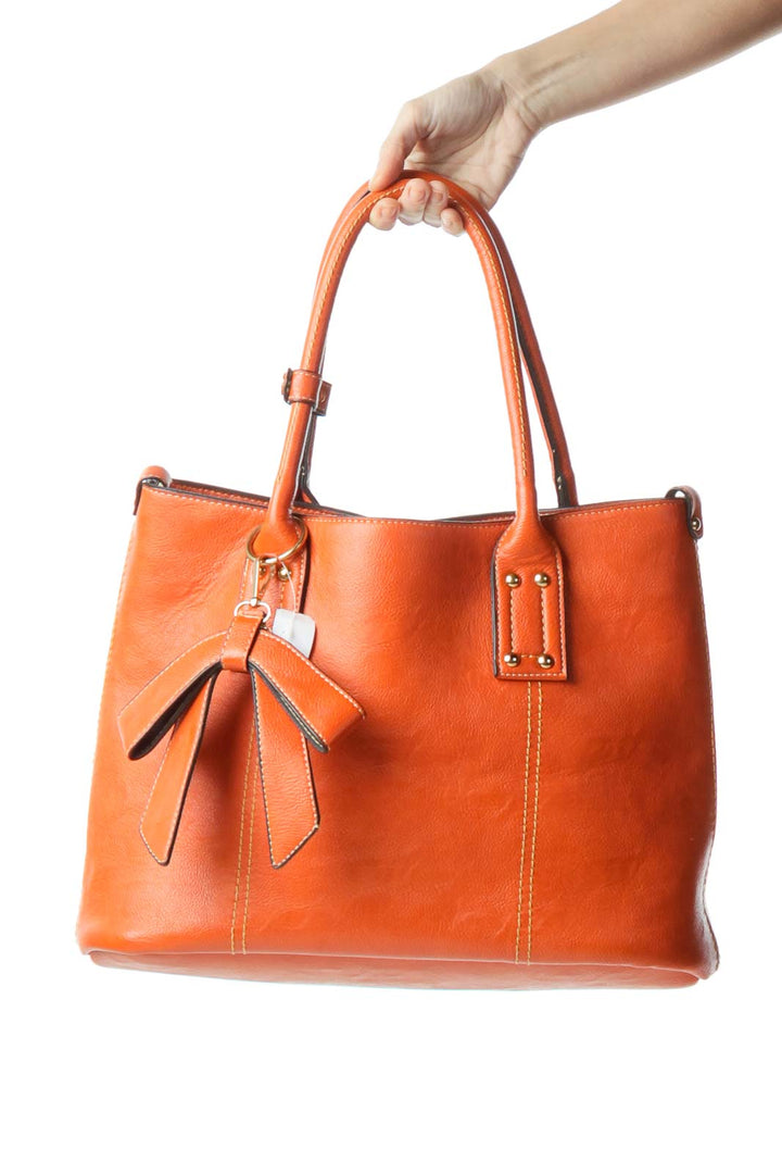 Orange Stitch Detailed Faux-Leather Tote