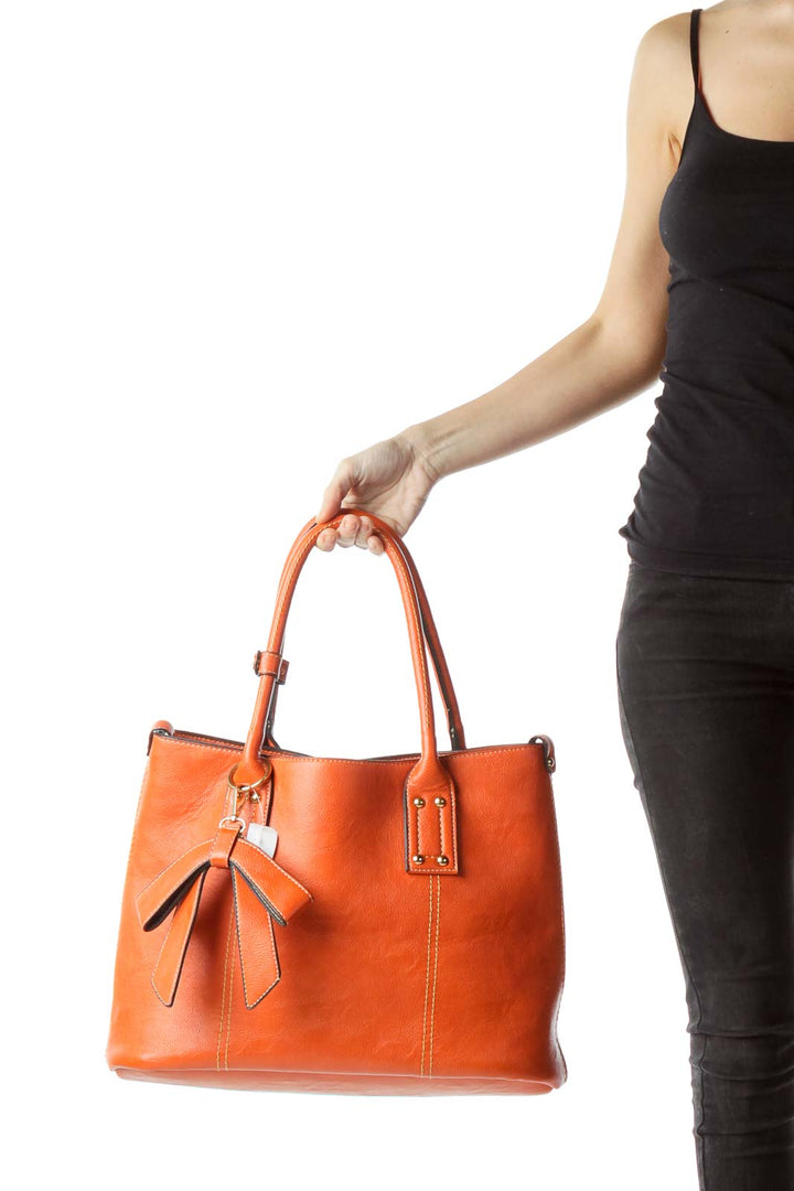 Orange Stitch Detailed Faux-Leather Tote