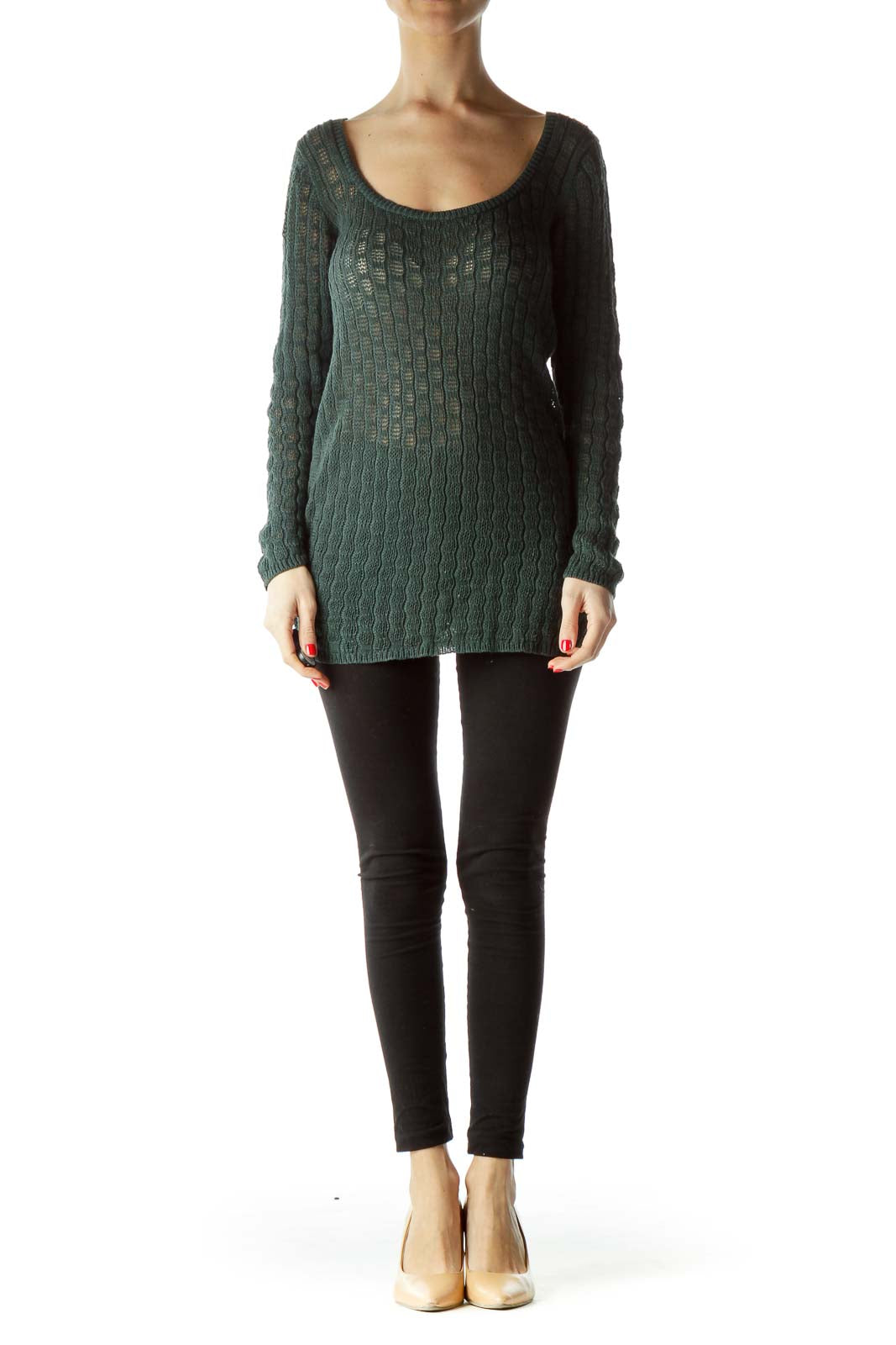 Green Knitted Long Sleeve Sweater