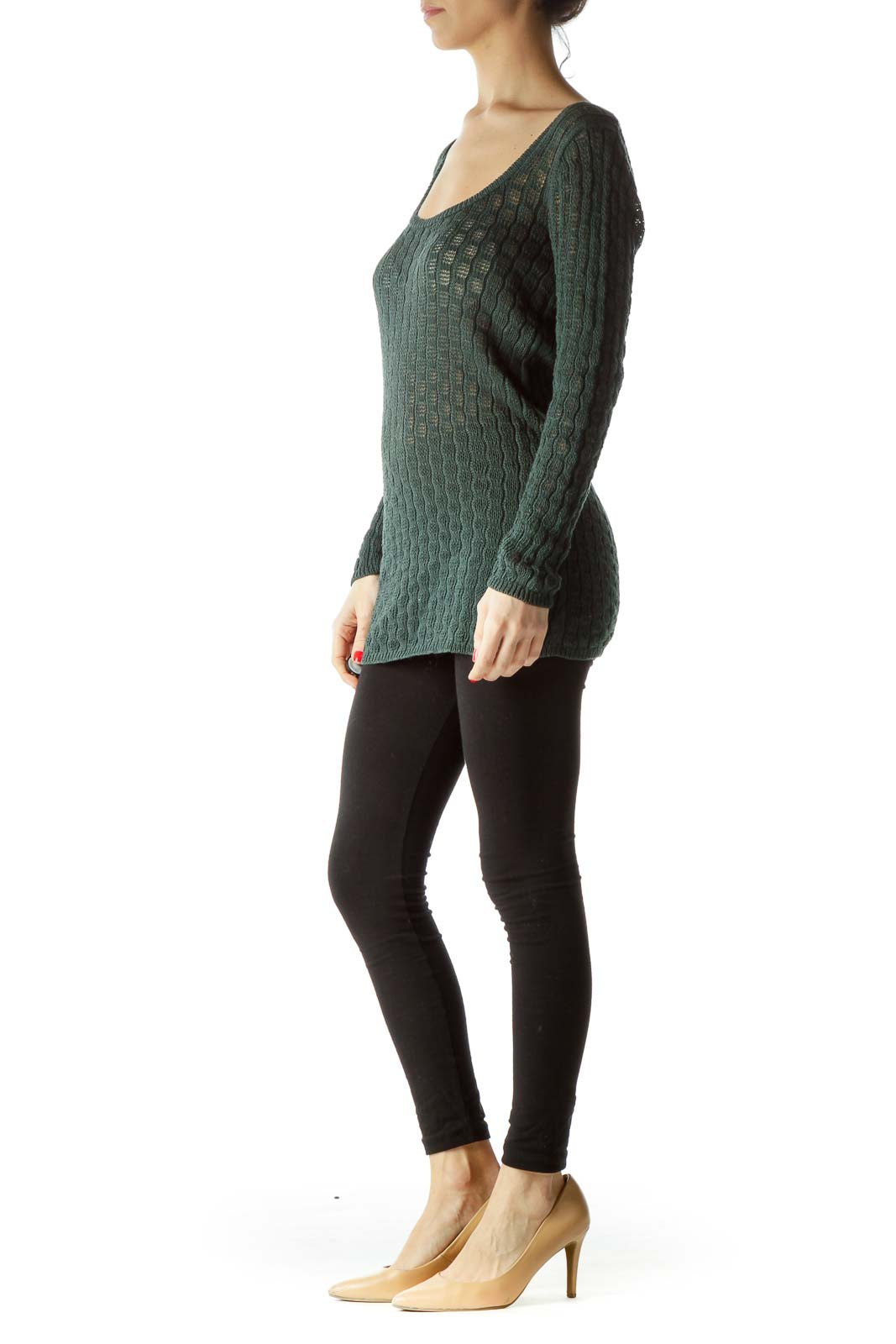 Green Knitted Long Sleeve Sweater