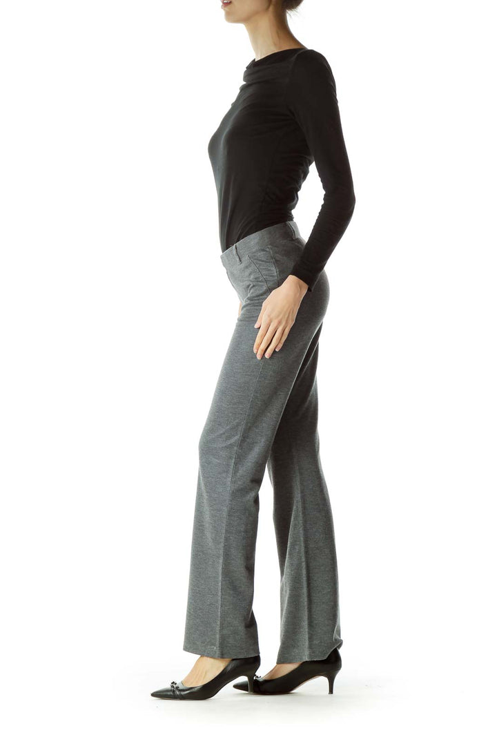 Gray Metallic Elastic Straight Leg Pants