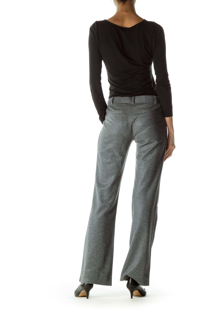 Gray Metallic Elastic Straight Leg Pants