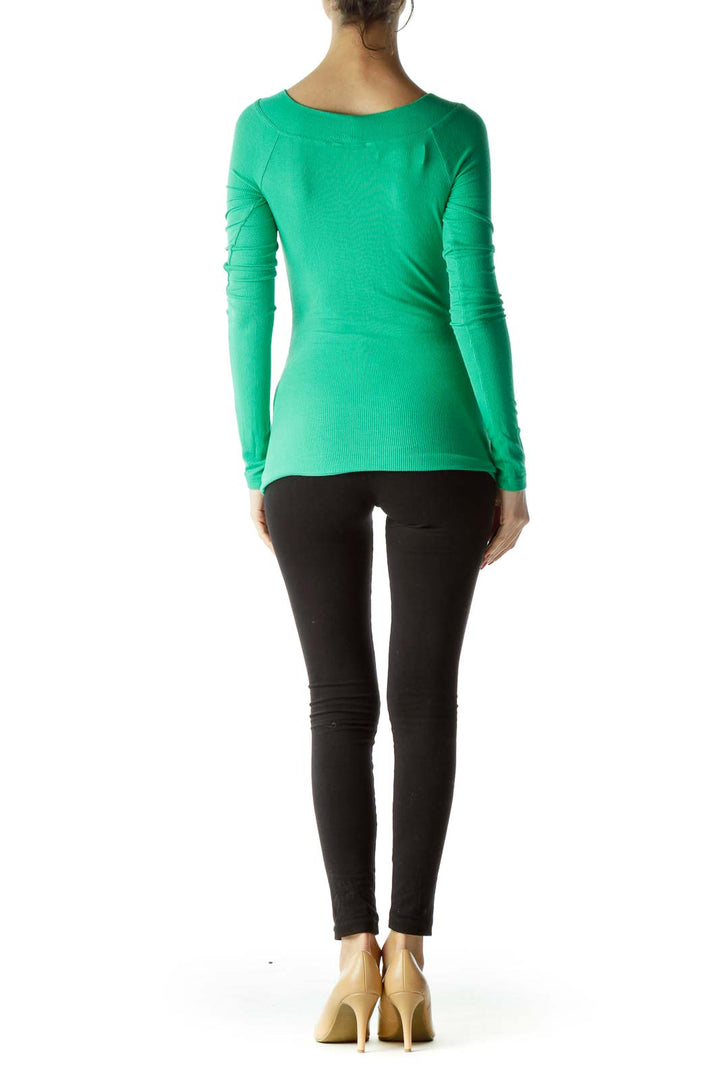 Green Boat Neck Long Sleeve Shirt