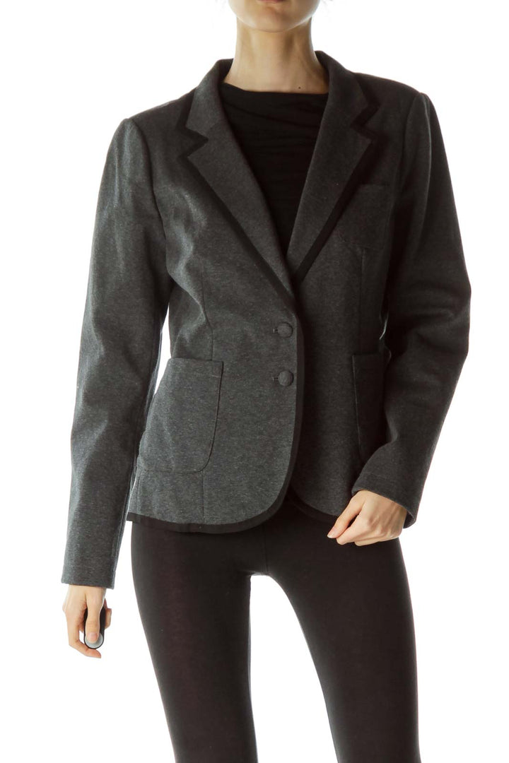 Gray Collared Pocketed Buttoned Blazer