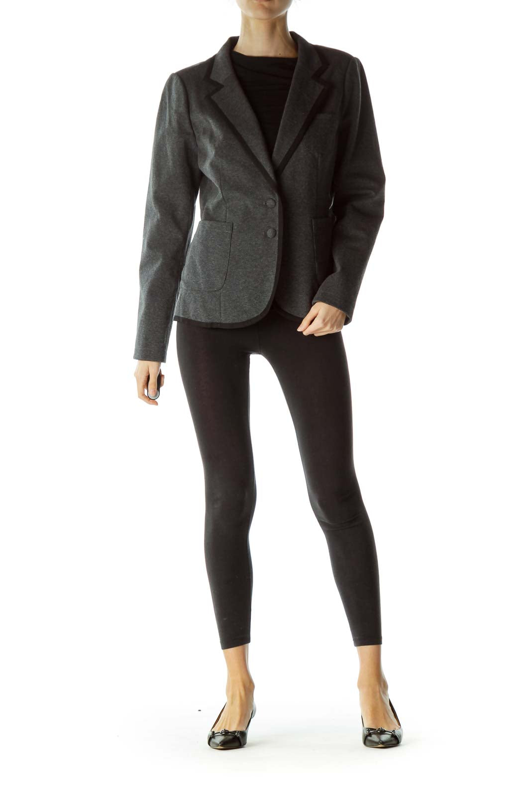 Gray Collared Pocketed Buttoned Blazer