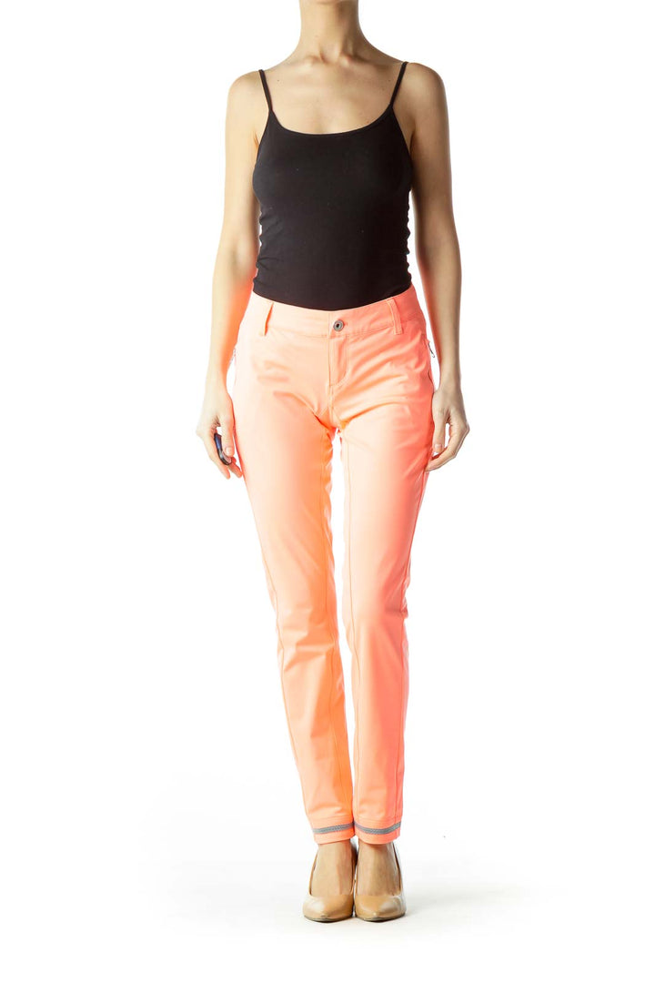 Orange Zippered Skinny Pants