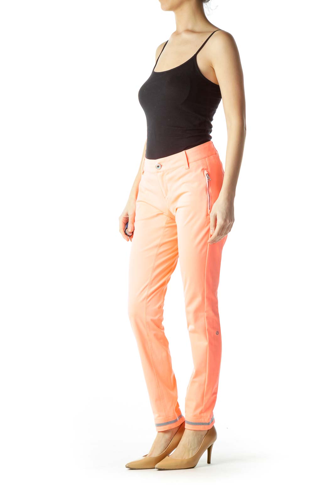 Orange Zippered Skinny Pants