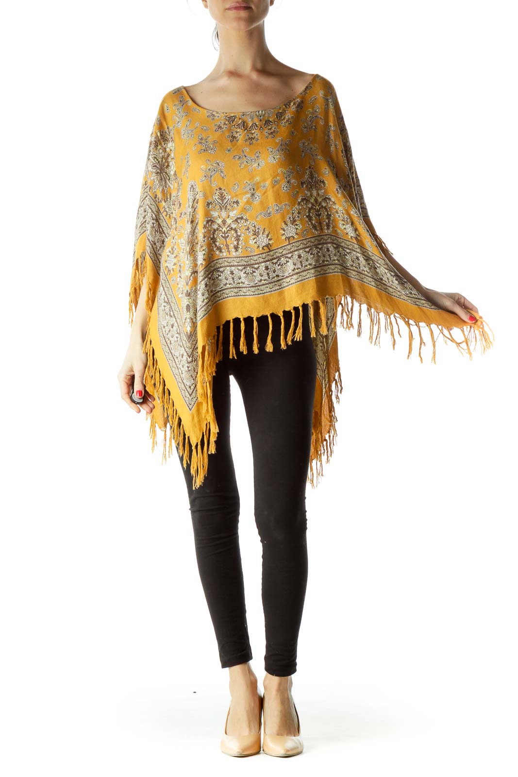 Gold Print Knit Poncho