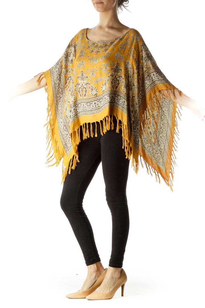 Gold Print Knit Poncho