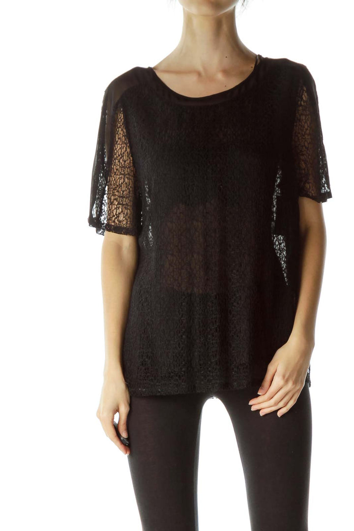 Black Knit Short Sleeve Top with Slip