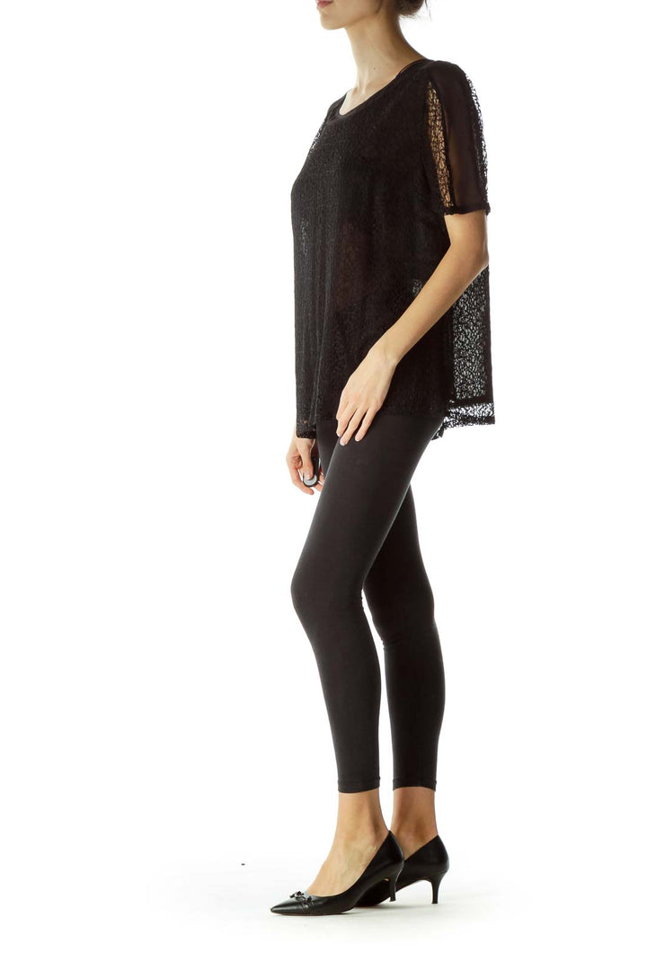 Black Knit Short Sleeve Top with Slip