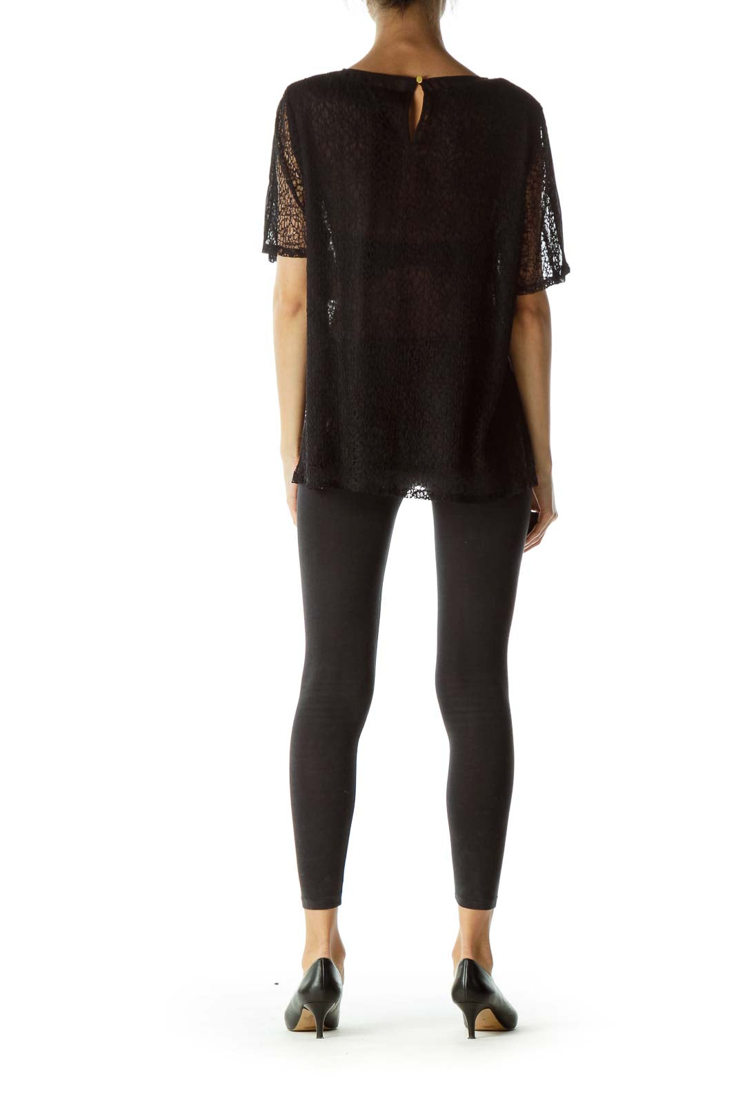 Black Knit Short Sleeve Top with Slip