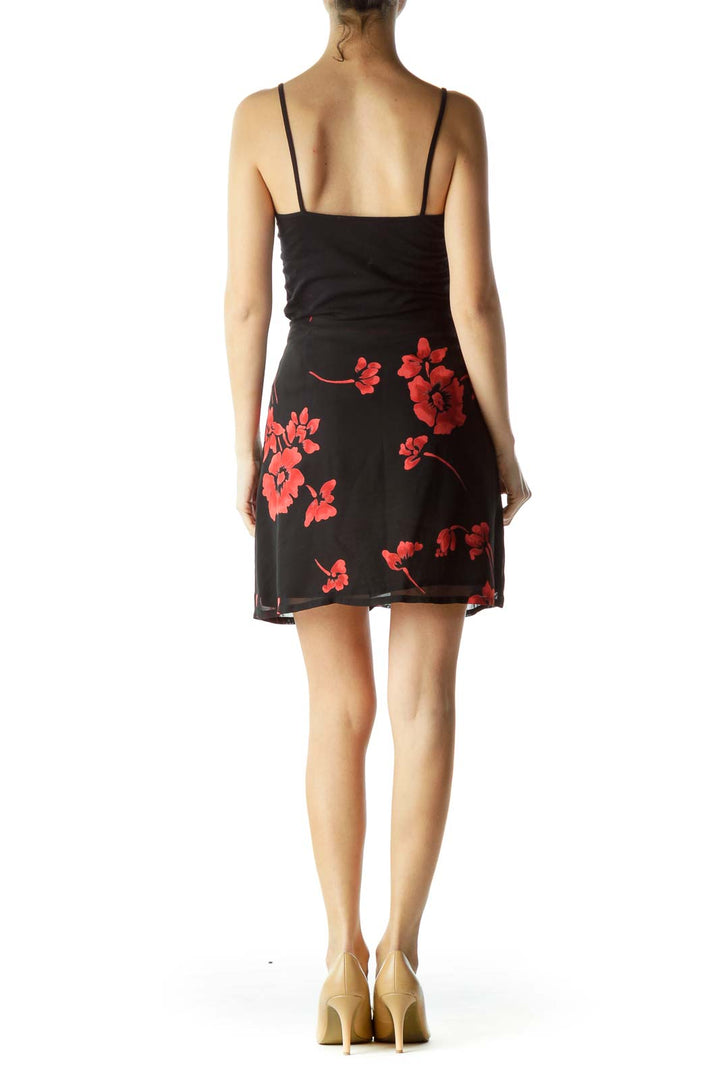 Black Red Floral Mini Skirt