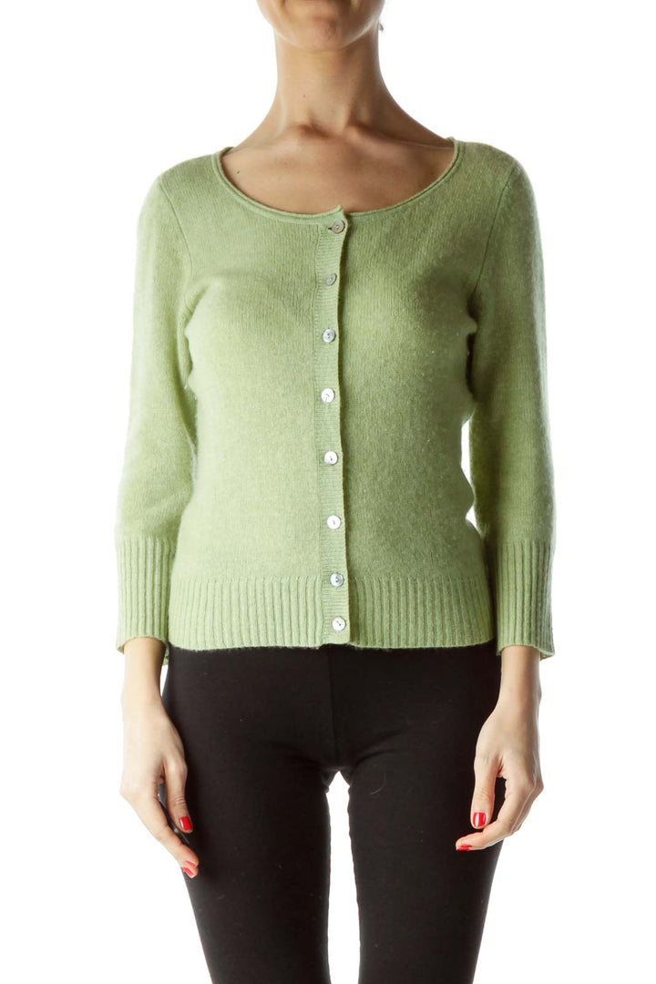 Green 100% Cashmere Buttoned Sweater