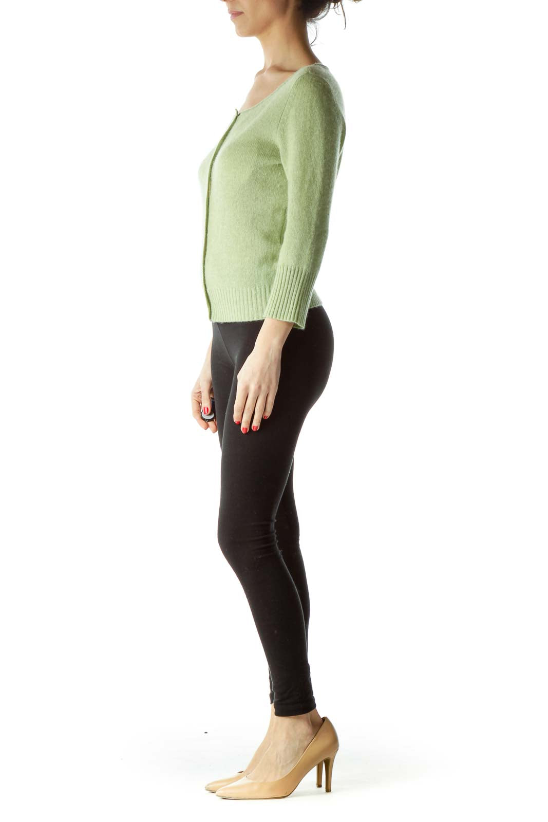 Green 100% Cashmere Buttoned Sweater