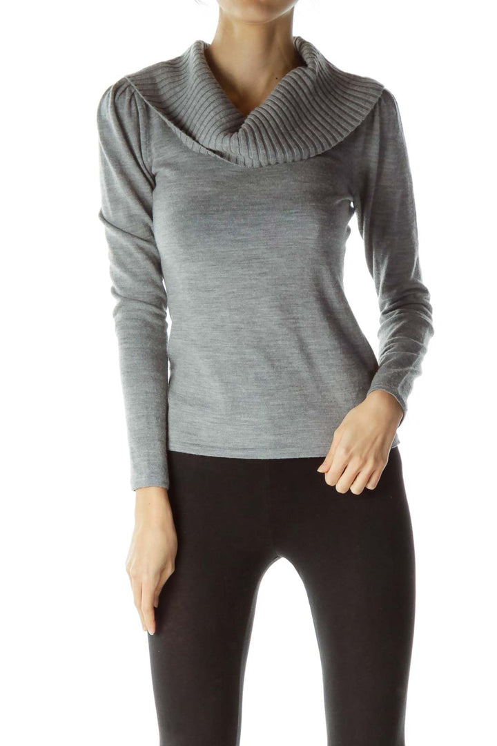 Gray Merino Wool Cowl Neck Sweater