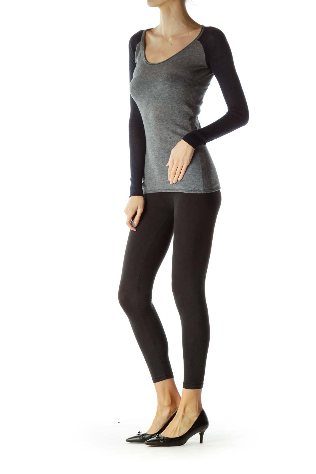 Gray Blue Cashmere Round Neck Sweater