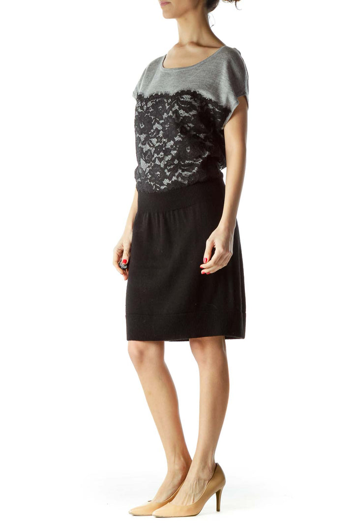 Gray Black Lace Knit Dress