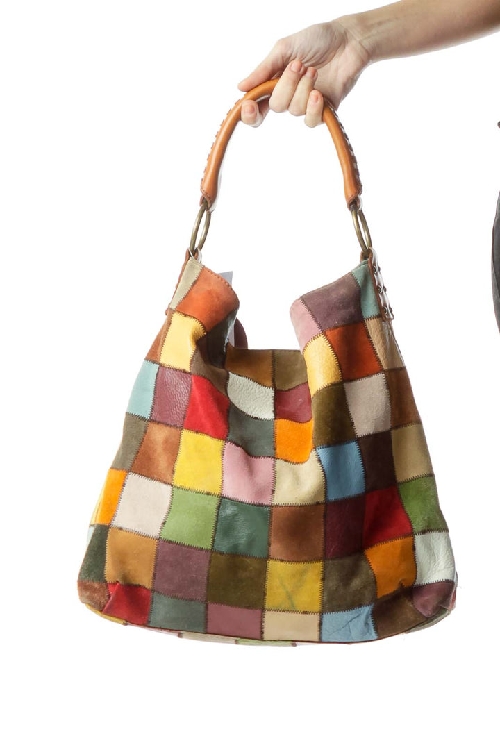 Multicolor Suede Checkered Bag