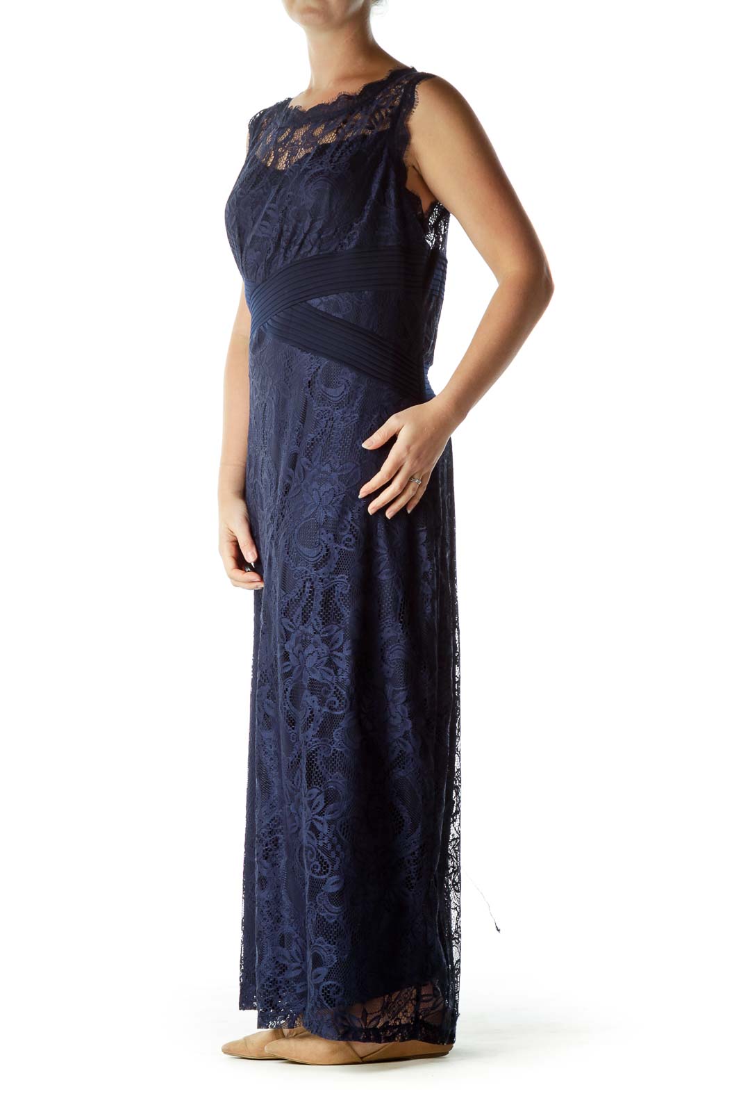 Navy Lace Sleeveless Maxi Dress