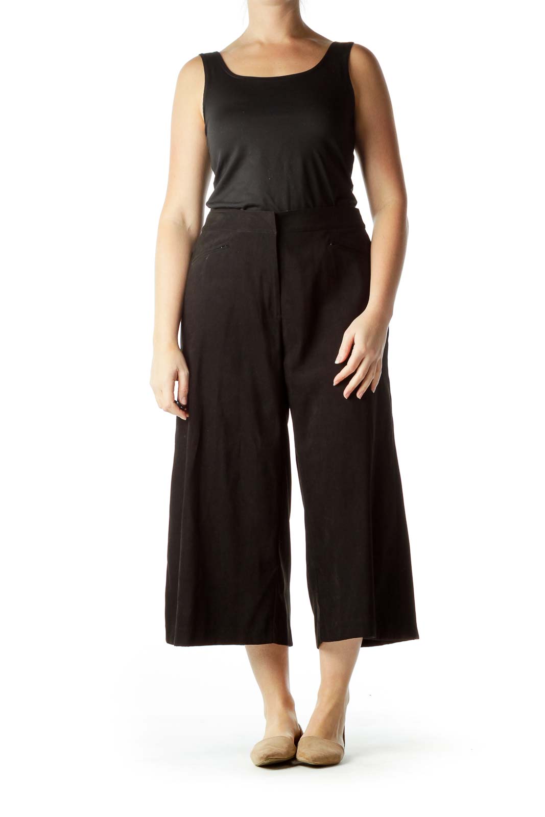 Black Cropped Wide Leg Pants