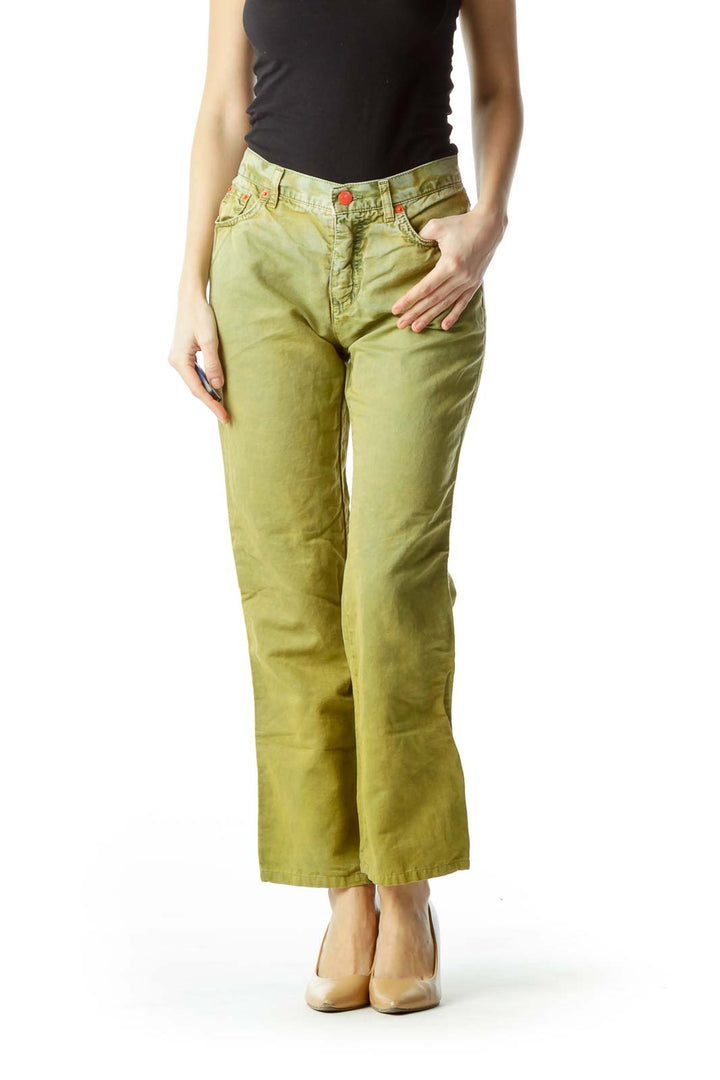 Washed Green Straight-Leg Jeans