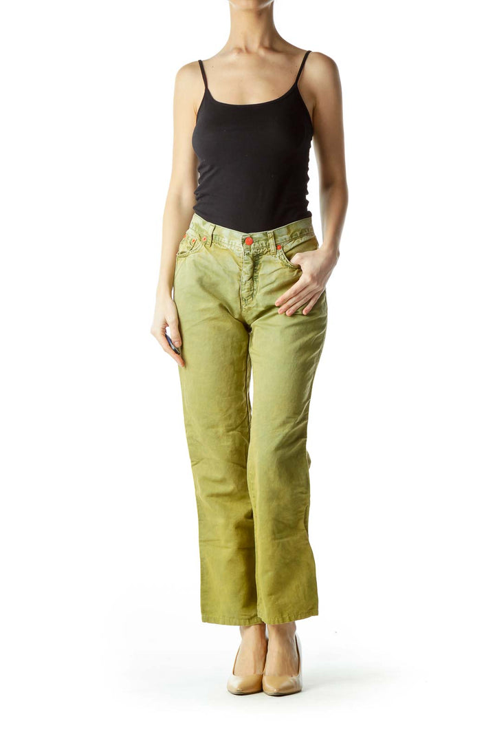 Washed Green Straight-Leg Jeans