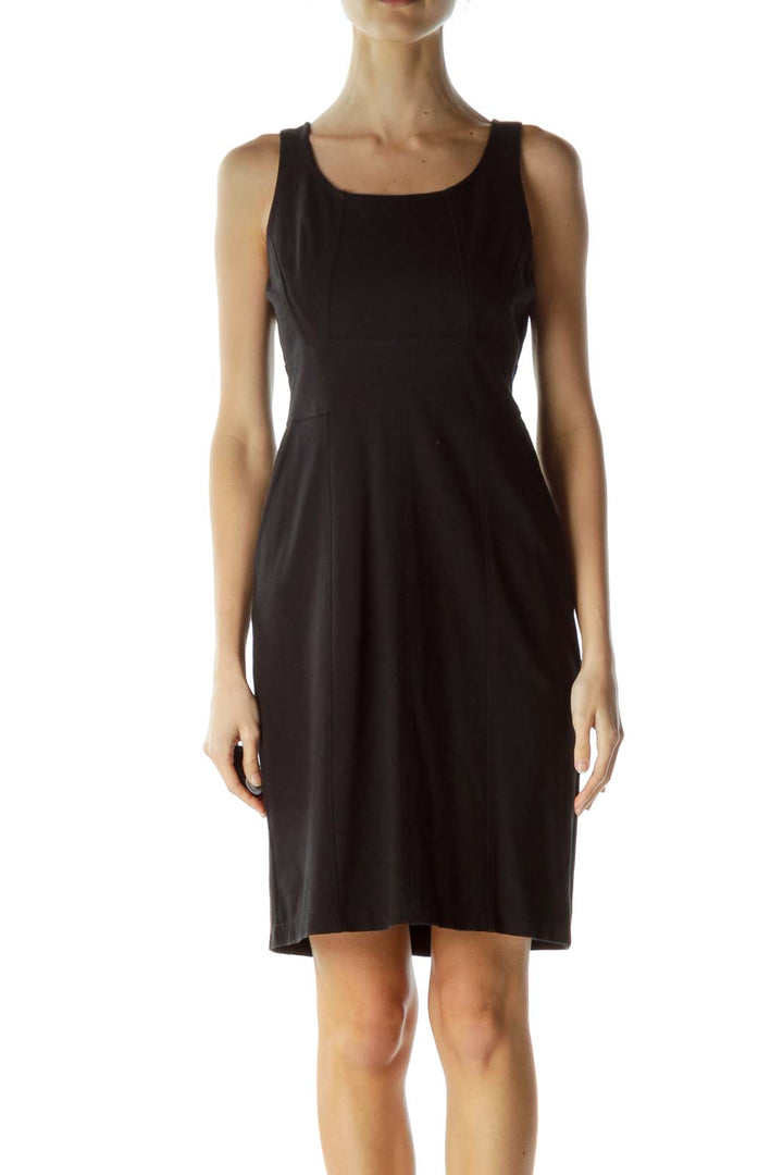 Black Pocketed Work Dress