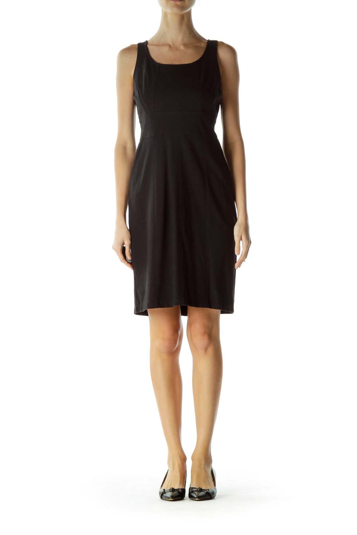 Black Pocketed Work Dress