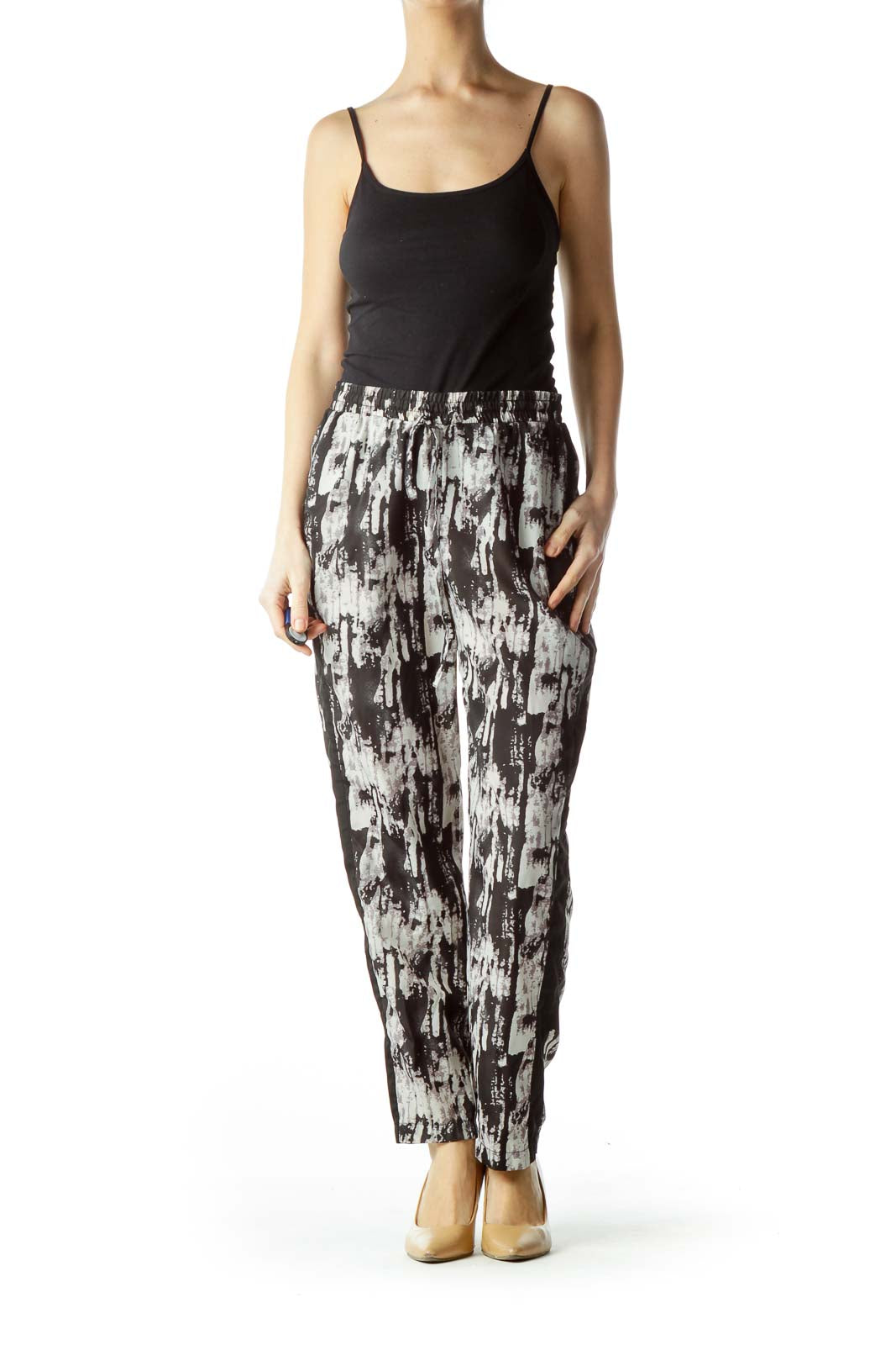 Black Gray Print Straight Leg Pants