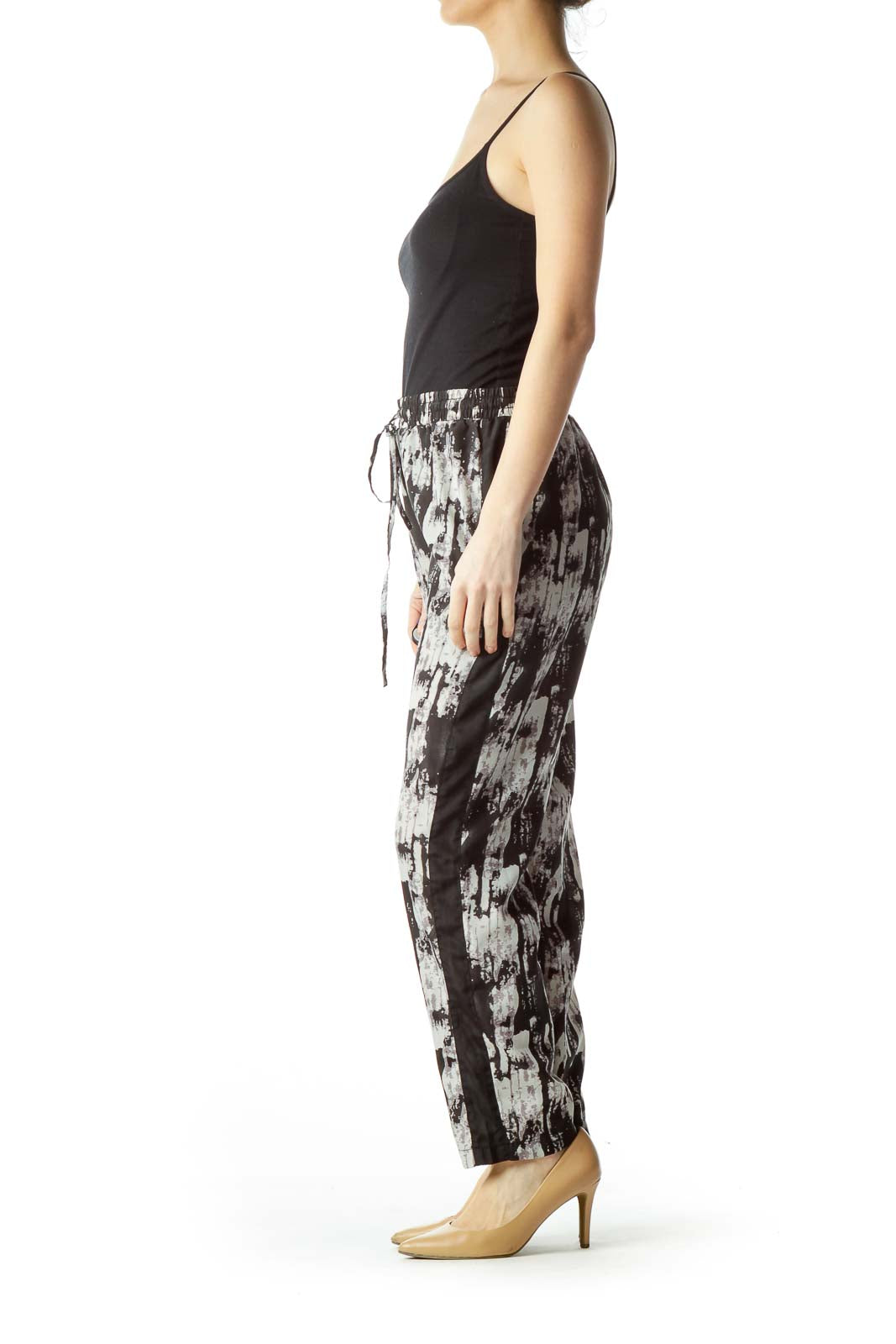 Black Gray Print Straight Leg Pants