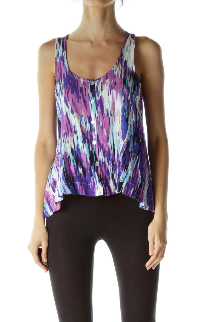 Purple Multicolored Print Sleeveless Blouse