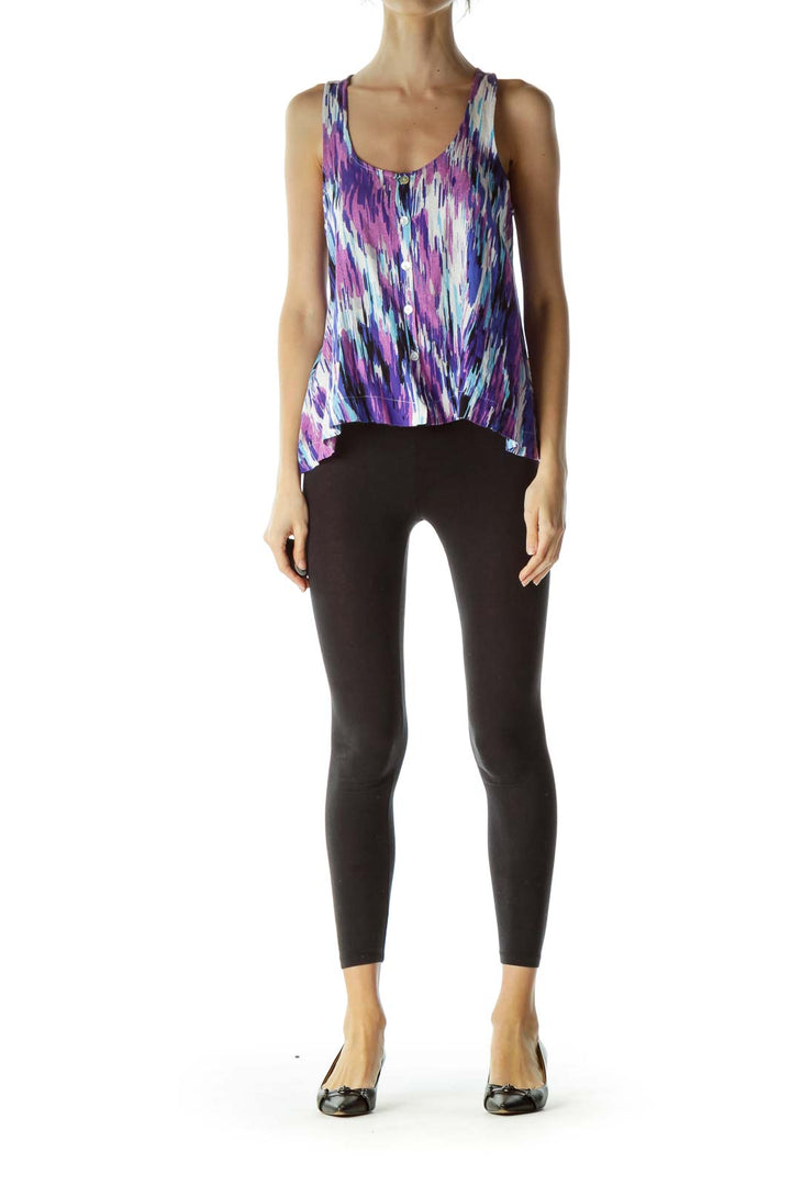 Purple Multicolored Print Sleeveless Blouse