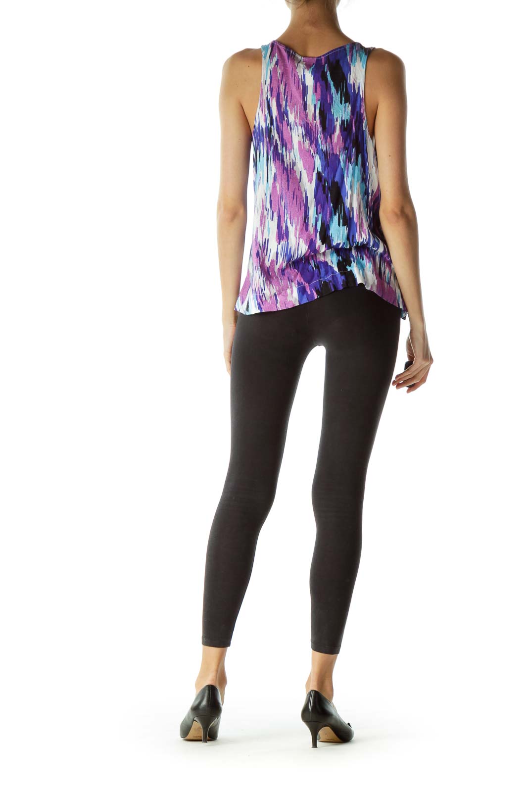 Purple Multicolored Print Sleeveless Blouse