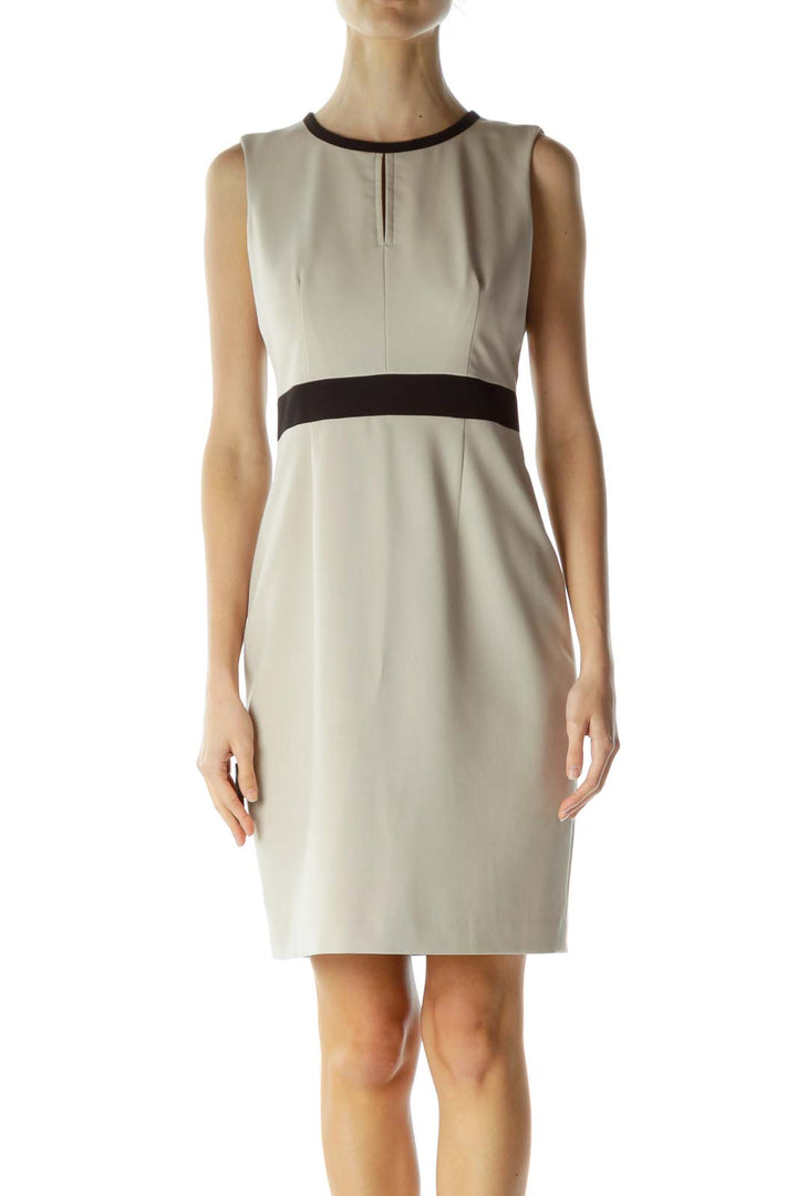 Beige Zippered Sheath Dress