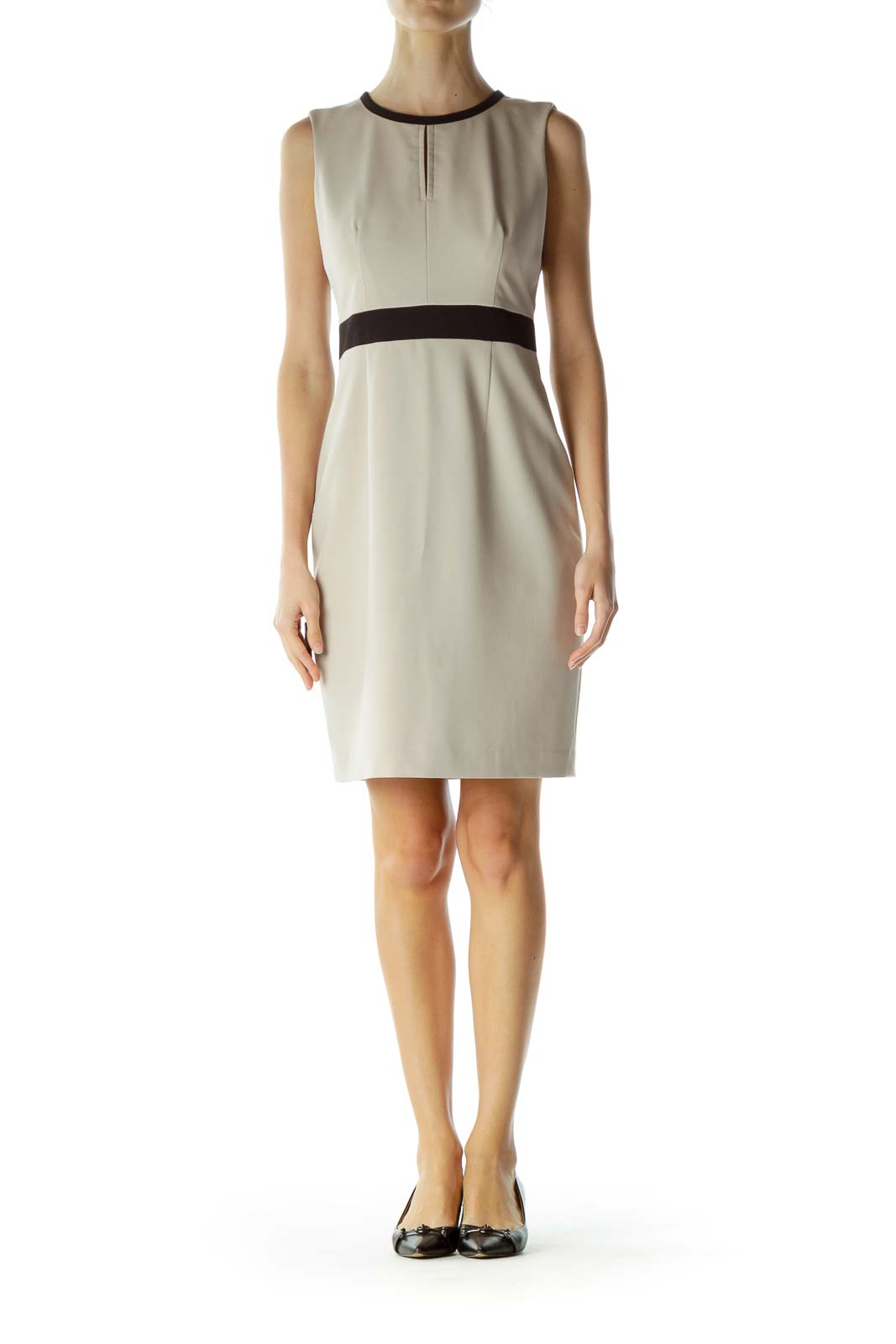 Beige Zippered Sheath Dress