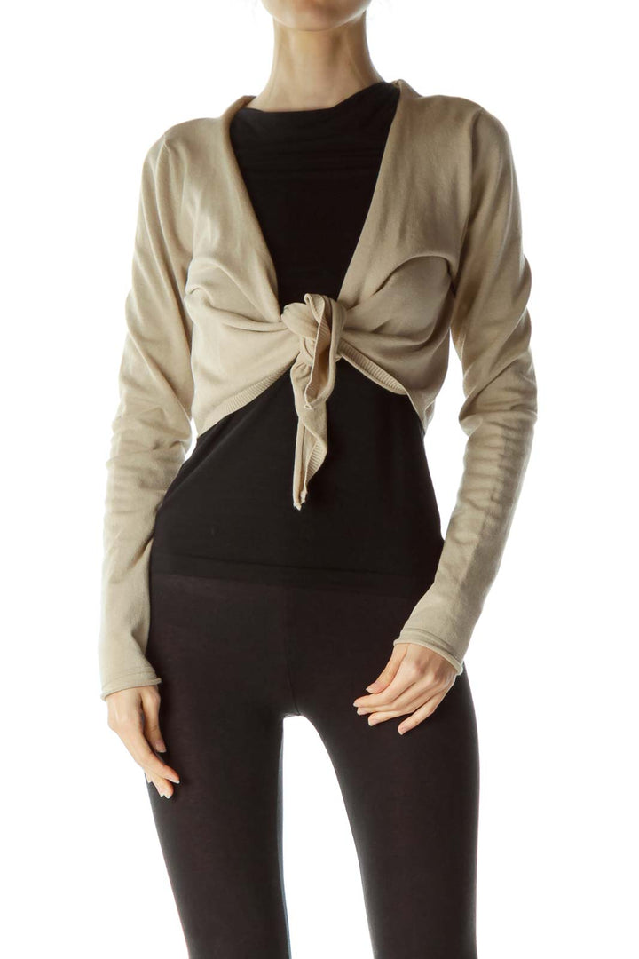 Beige Knotted Front Knit Bolero