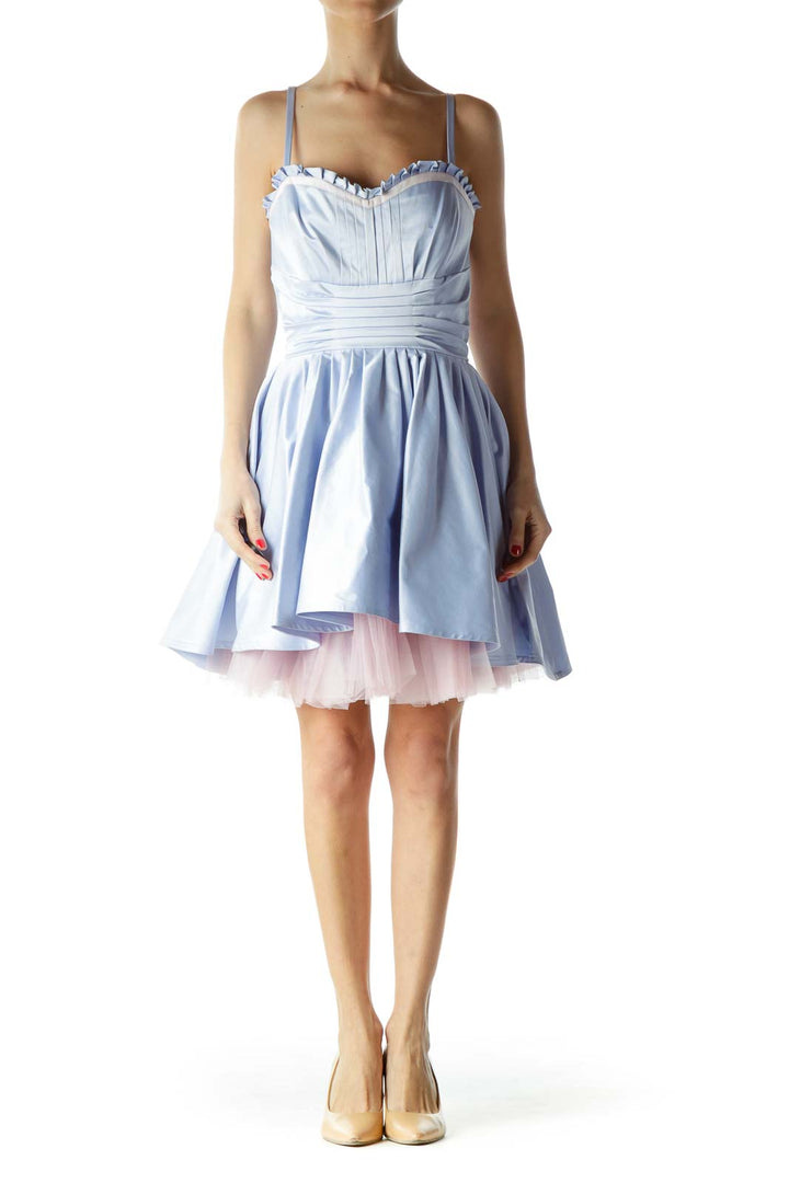 Blue Spaghetti Stress Tulle Cocktail Dress