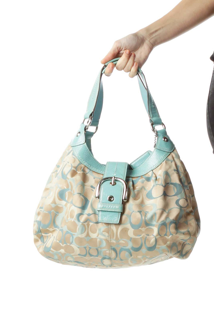 Blue Beige Monogrammed Shoulder Bag