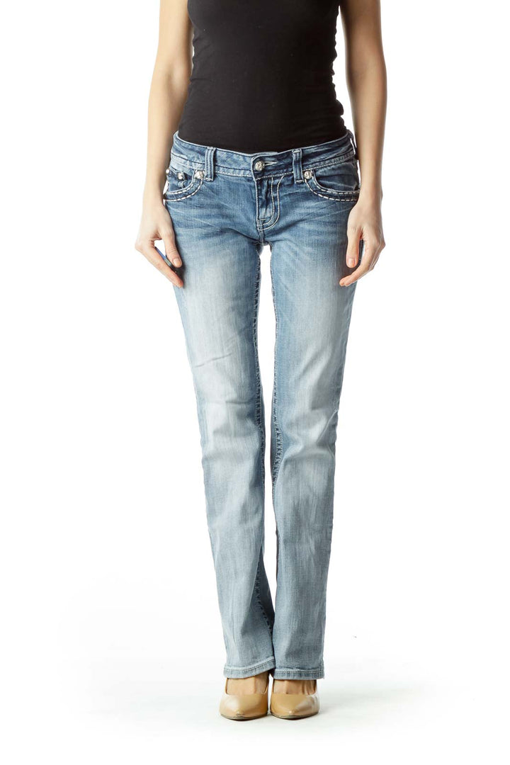 Light-Wash Blue Embellished Denim Jeans