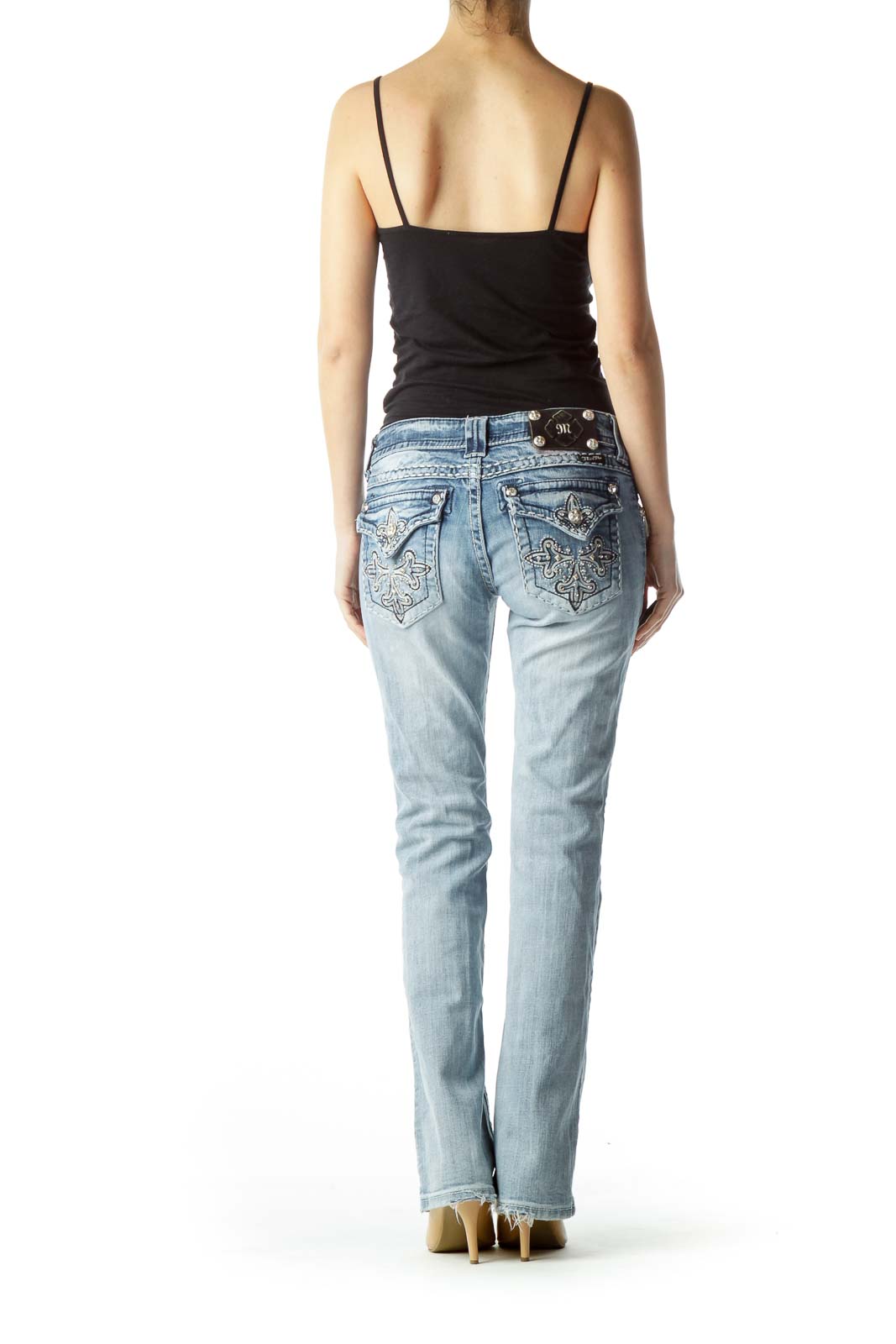 Light-Wash Blue Embellished Denim Jeans