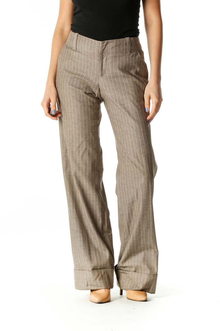 Brown Pink Pinstripe Cuffed Slacks