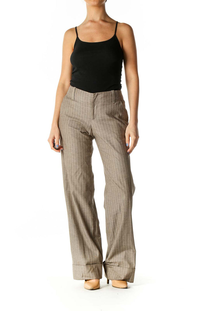 Brown Pink Pinstripe Cuffed Slacks