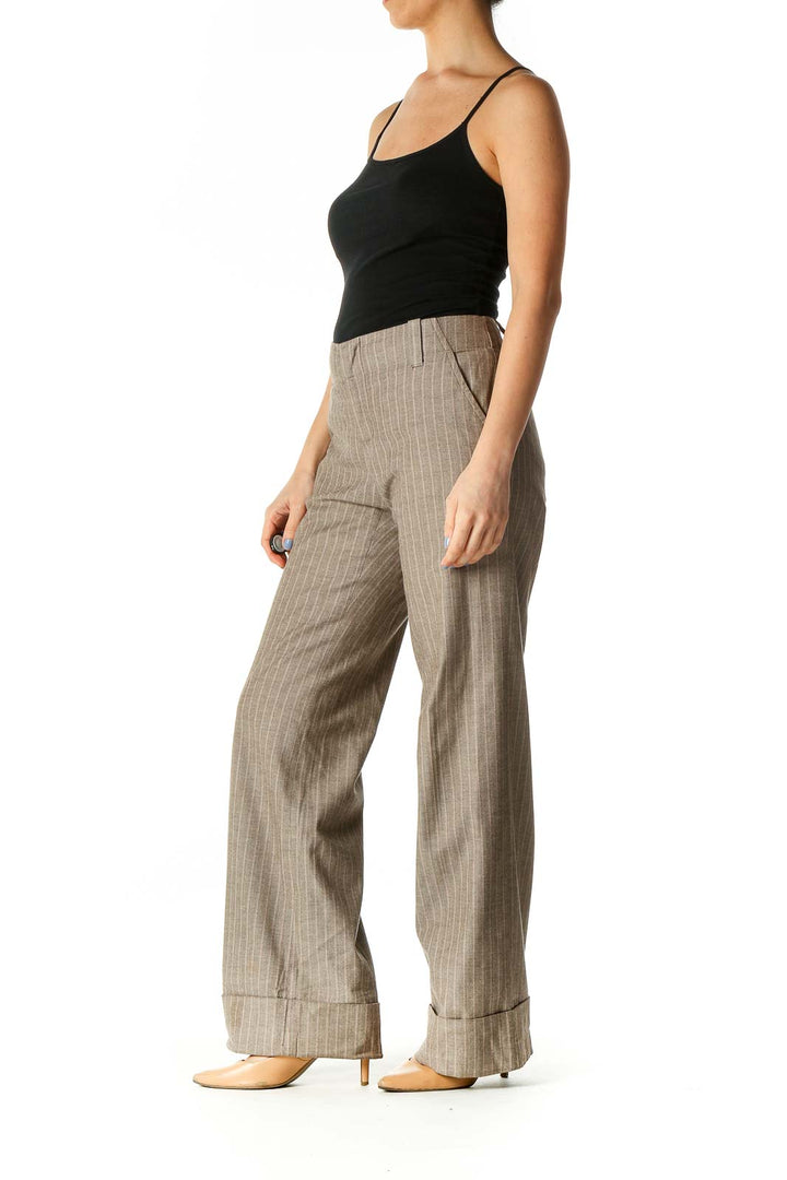 Brown Pink Pinstripe Cuffed Slacks