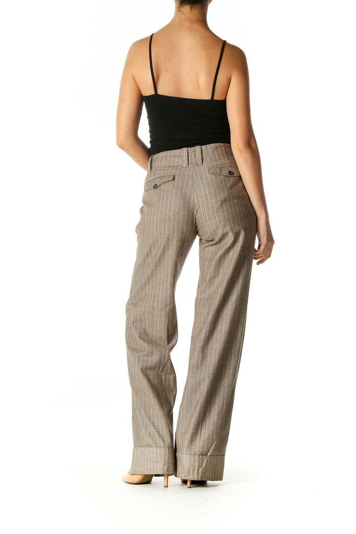 Brown Pink Pinstripe Cuffed Slacks