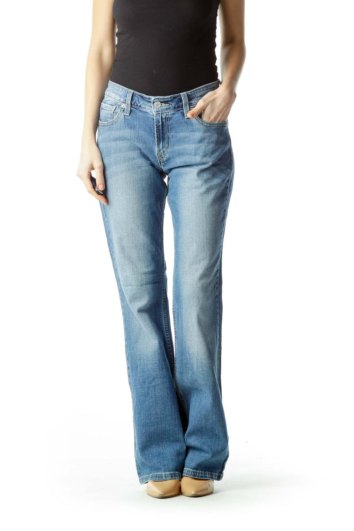 Blue Faded Straight-Leg Jeans