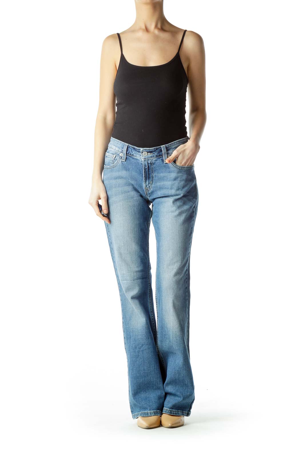 Blue Faded Straight-Leg Jeans