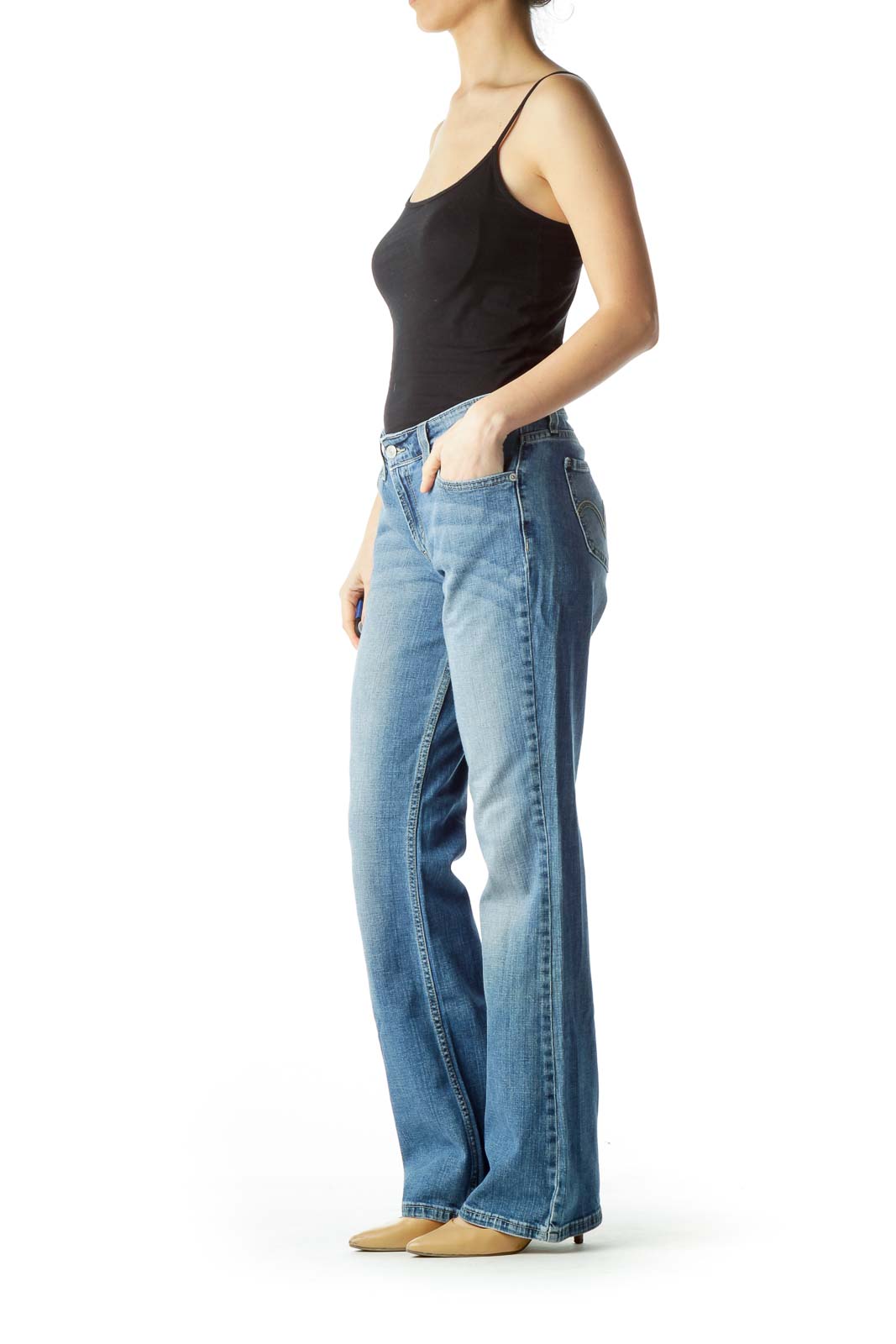 Blue Faded Straight-Leg Jeans