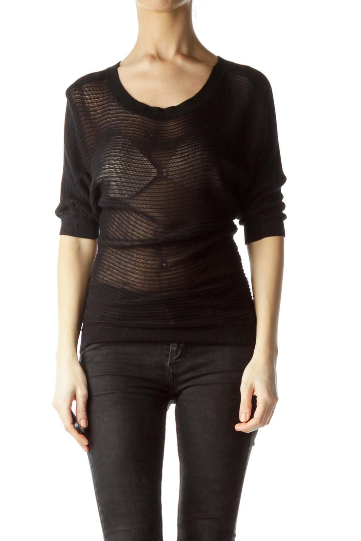 Black Short Bat Sleeves Knit Top